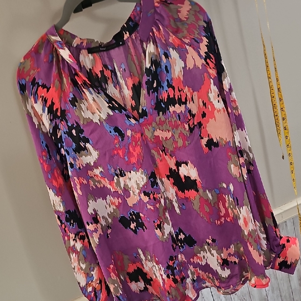 Purple and Pink Graphic Long Sleeve Blouse